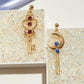E7131 Creative Sailor Moon Earrings Fashion Color Diamond Moon Key Left and Right AB Style Earrings