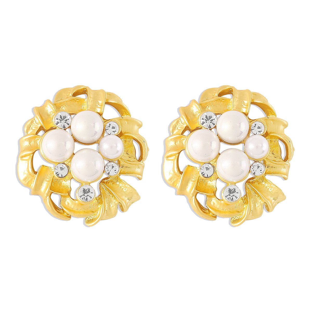 E1191 Xiaoxiang retro old pearl rhinestone earrings French court temperament hollow earrings