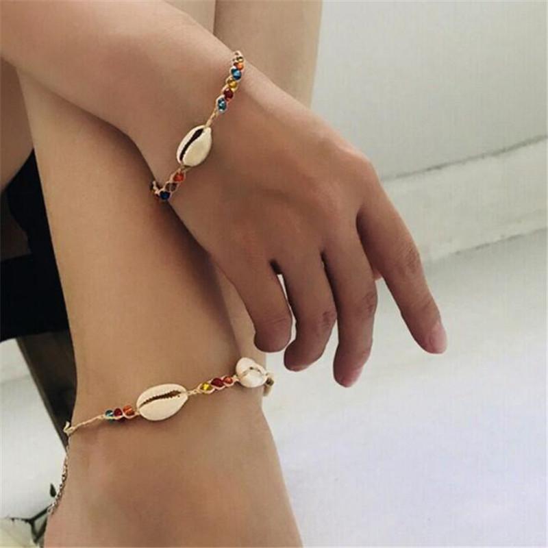 Accessories Bohemian Ethnic Mixed Color Rice Bead Bracelet Female Shell Anklet