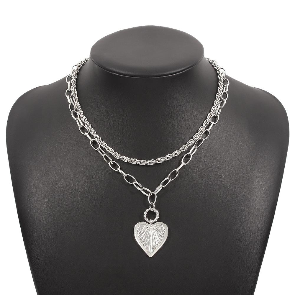 N9321 Jewelry Exaggerated Stacked Heart Pendant Necklace Hip-Hop Punk Personalized Clavicle Chain Female