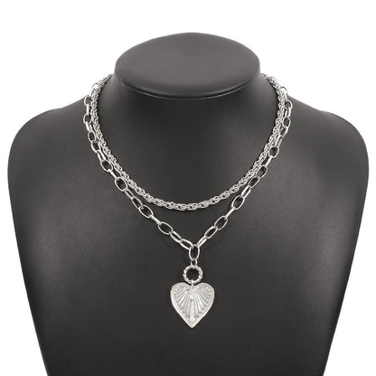 N9321 Jewelry Exaggerated Stacked Heart Pendant Necklace Hip-Hop Punk Personalized Clavicle Chain Female