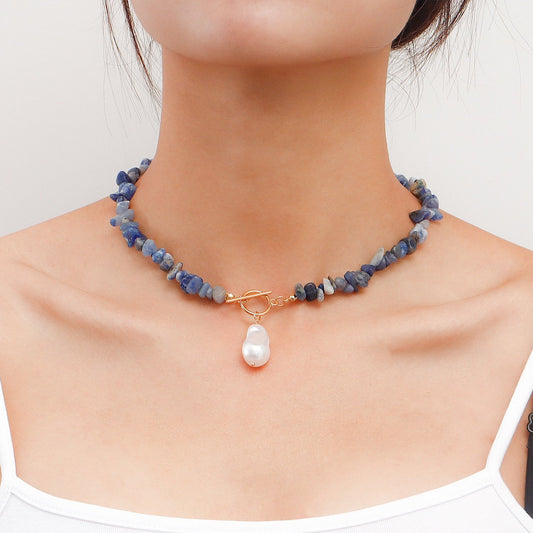 Jewelry Large Shaped Pearl OT Buckle Necklace Femininity Simple Fashion Blue Turquoise Necklace