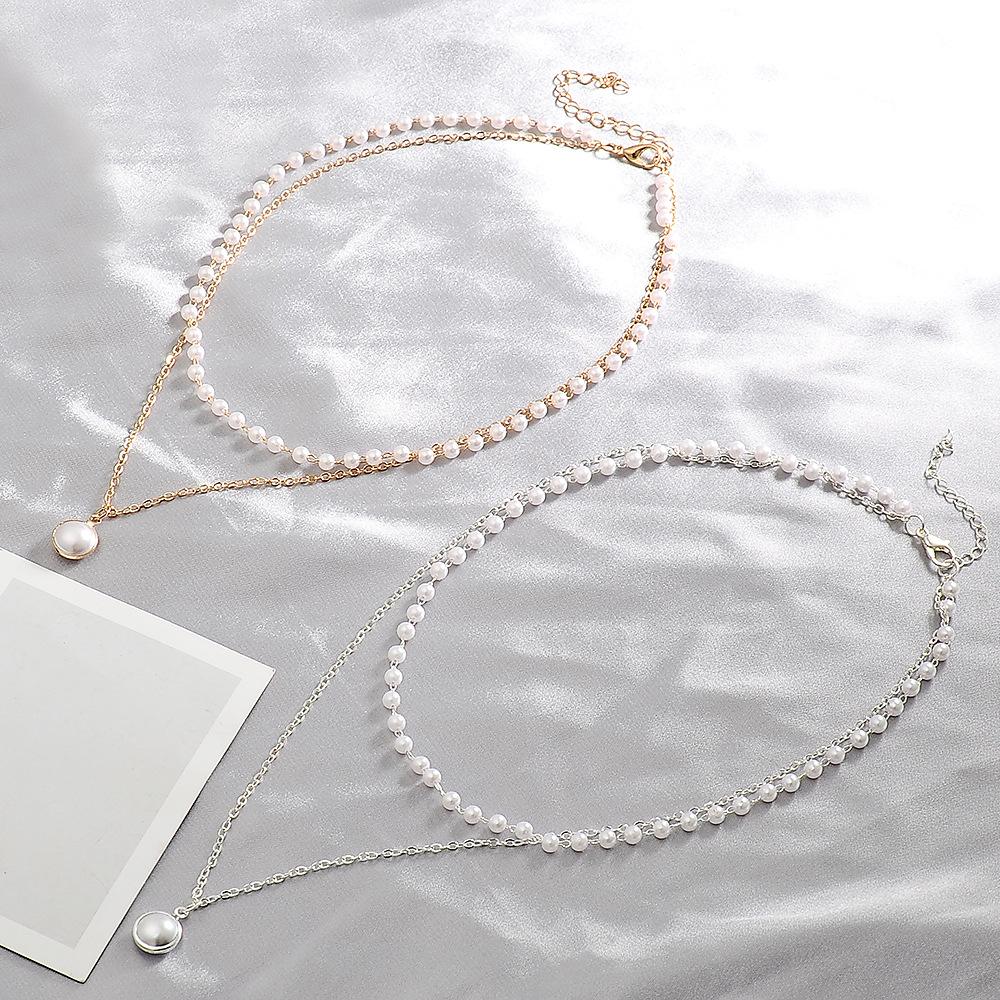 Ins net red simple double-layer pearl necklace temperament short collarbone chain female tide choker necklace