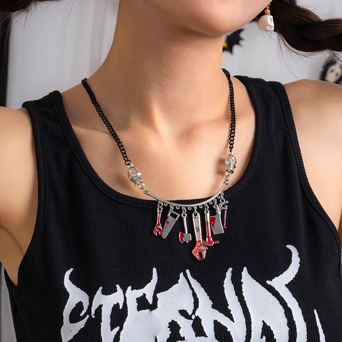 Jewelry Punk Gothic Oil Drop Dagger Necklace Female Halloween Funny Skull Tool Necklace