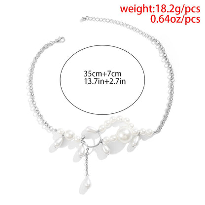 Jewelry niche heart-shaped portrait multi-variety necklace creative water drop imitation pearl weaving temperament necklace