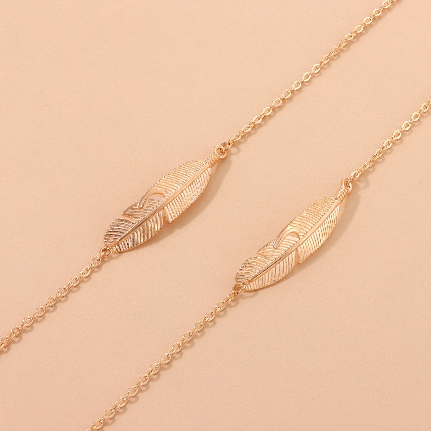 Ornament simple symmetrical alloy metal feather glasses chain versatile multi-use non-slip anti-lost lanyard