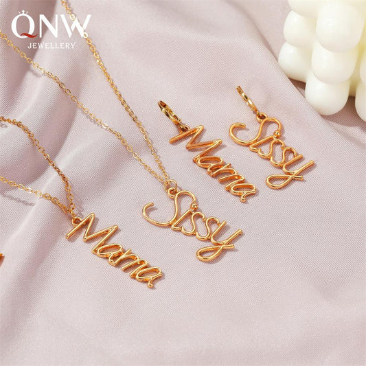 Set jewelry fashion English alphabet sissy necklace mother's day mother earrings collarbone chain