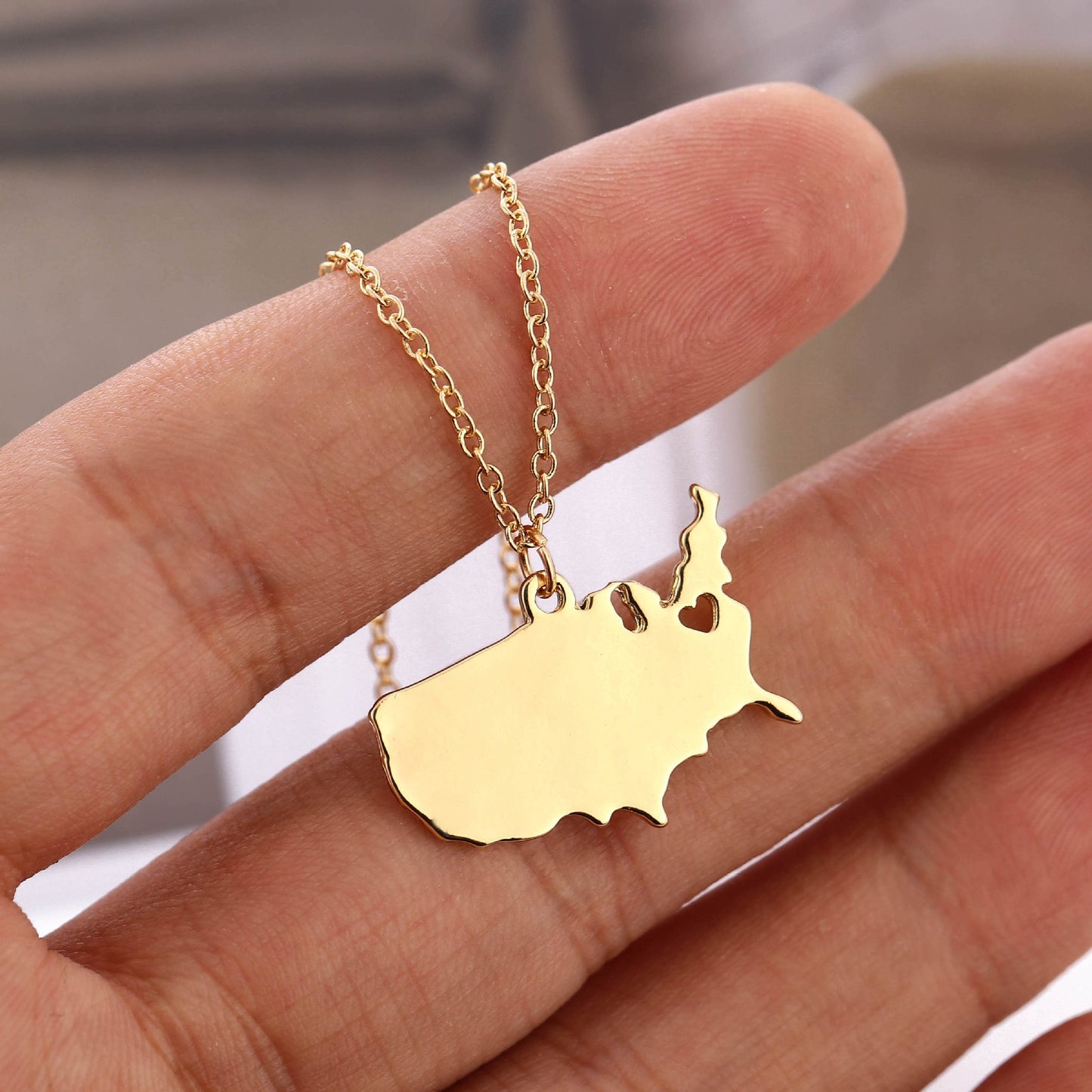 Jewelry Minimalist Love United States Map Necklace Pendant Clavicle Chain