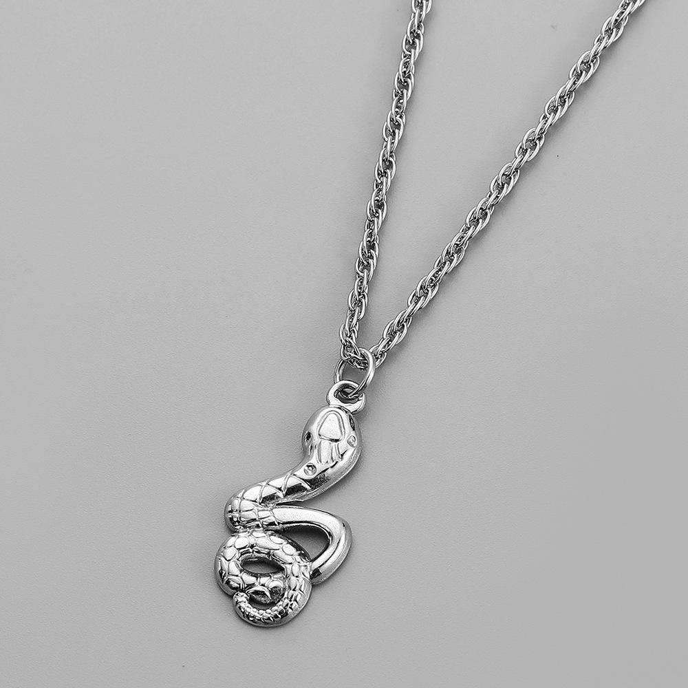 Fashion simple punk personality niche design men's stainless steel winding snake pendant titanium steel necklace