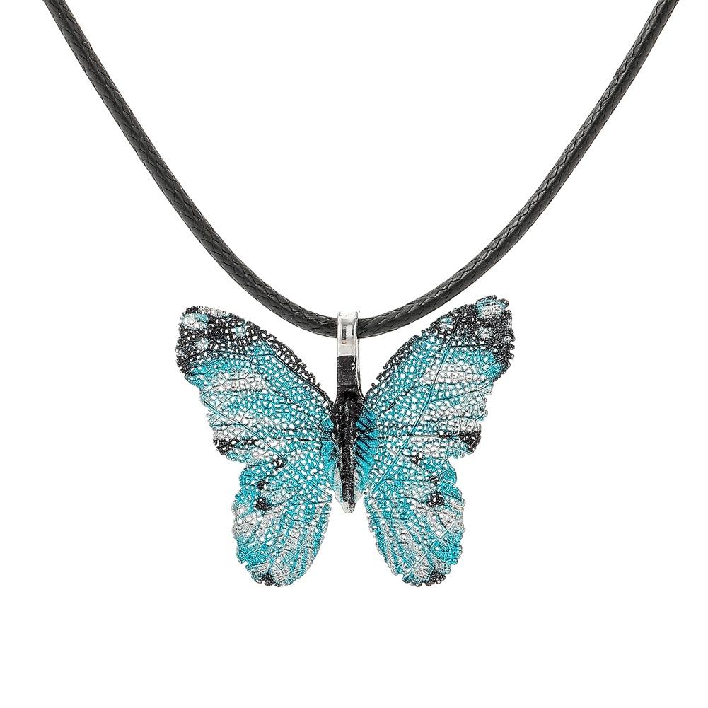 Creative Personality Painted Butterfly Real Leaf Specimen Pendant Earrings Necklace Women's Set