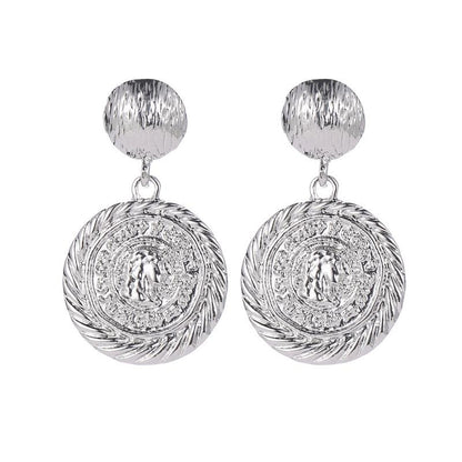 Ethnic Retro Coin Earrings Exotic Round Metal Figure Stud Earrings Earrings