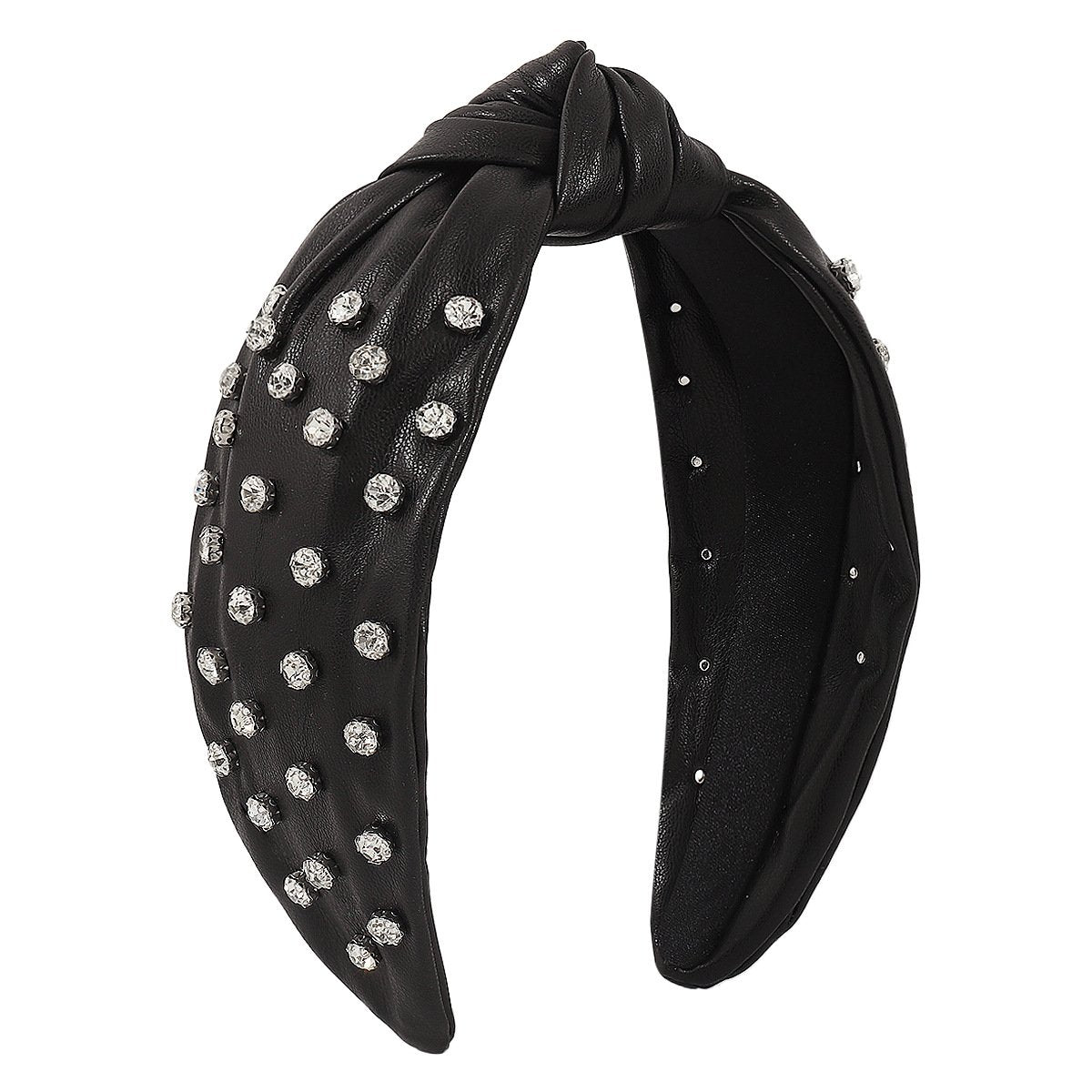 F5116 Exaggerated Heavy Industry Leather Rhinestone Headband Creative Personality Pure Color Knotted Fashion Light Luxury Headband