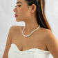 Jewelry Niche Simple Imitation Pearl Clavicle Necklace Female Personality Versatile Diamond Geometric Necklace