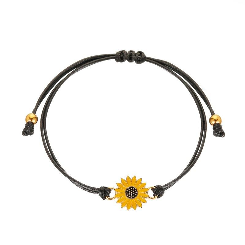 Summer small fresh couple sunflower bracelet Mori simple black rope bracelet for girlfriends and sisters hand rope gift