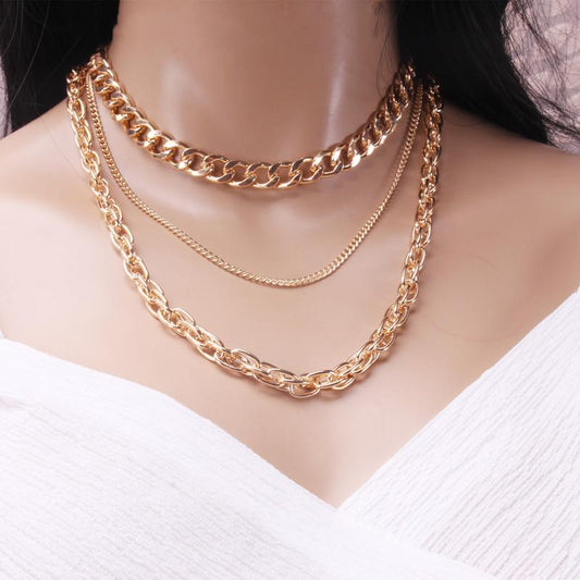 Jewelry hip-hop multi-layer necklace exaggerated generous metal thick chain multi-layer necklace set chain