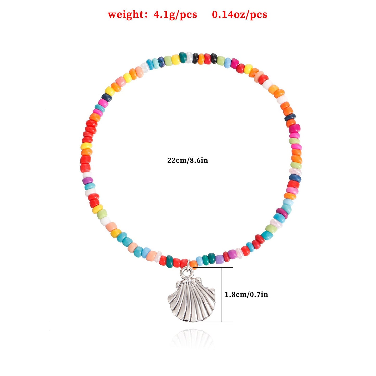 Jewelry Beach Creative Geometric Elastic Rope 3mm Color Rice Beads Scallop Pendant Foot Jewelry Female