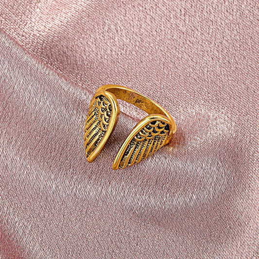 Retro Open Angel Wings Ring Fashion Personality Old Adjustable Animal Ring Female