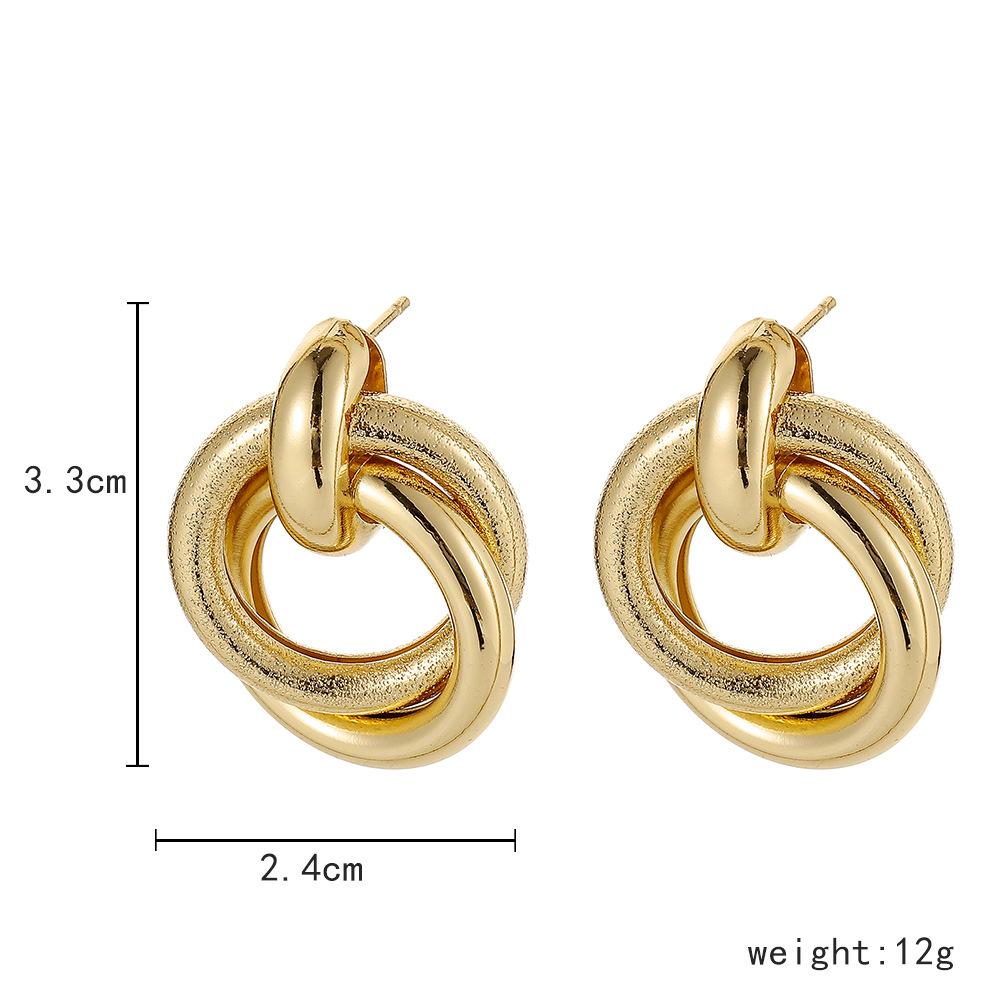 Minimalist metal line double ring winding earrings ins personality hip-hop exaggerated circle earrings female