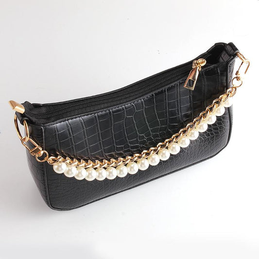 Imitation Pearl Temperament Double Chain Bag Chain Personality Fashion Metal Beaded Handbag Accessories