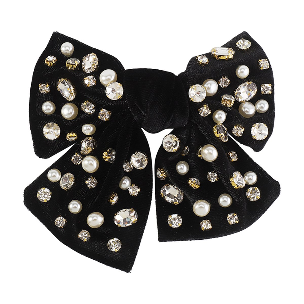 F278 Corduroy Fabric Art Diamond Pearl Personality Hair Clip French Light Luxury Ladies Bow Knot Retro Spring Clip