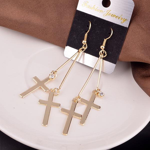 Alloy Simple Cross Earrings With Diamond Earrings Accessories