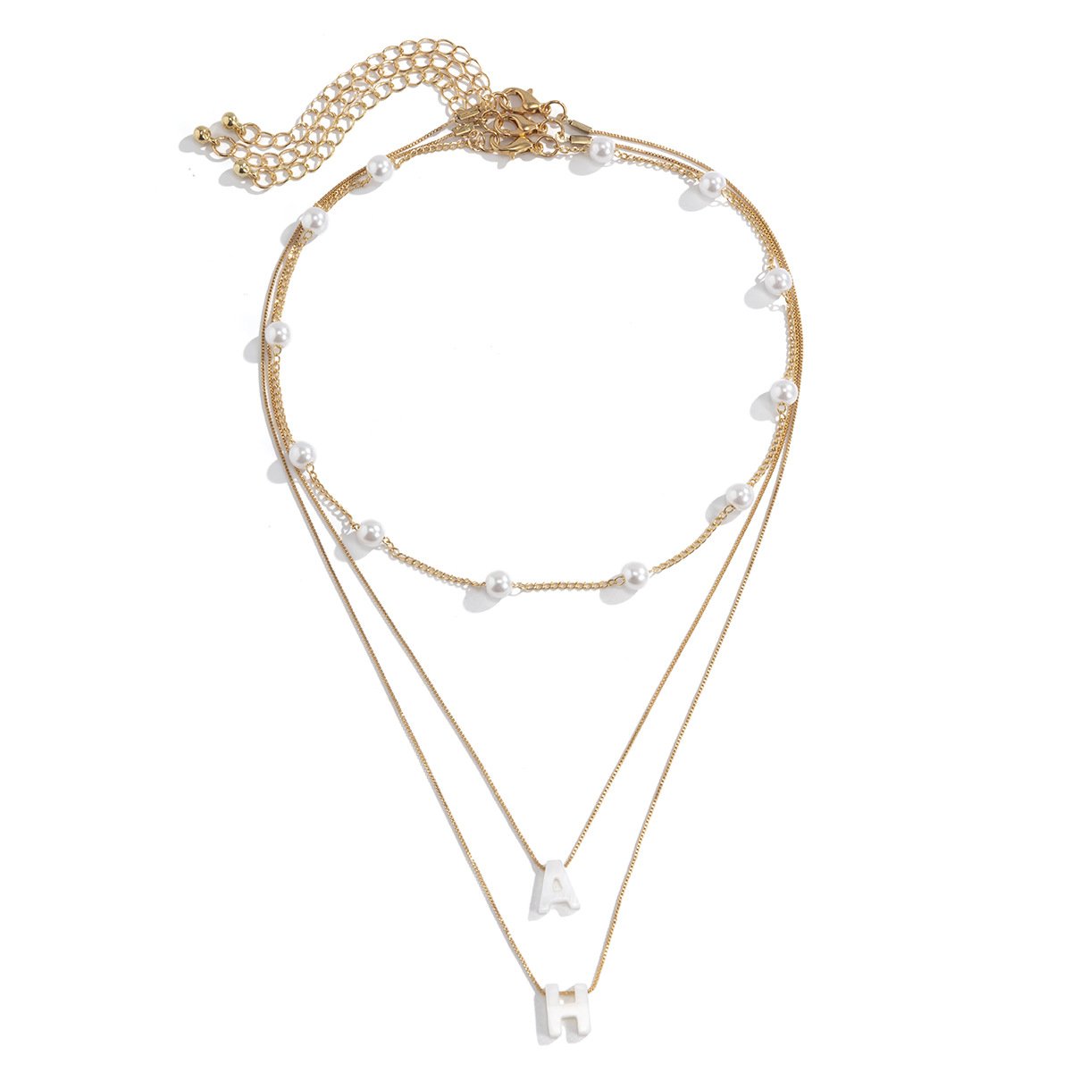 Retro palace imitation pearl thin chain necklace female simple shell letter pendant necklace
