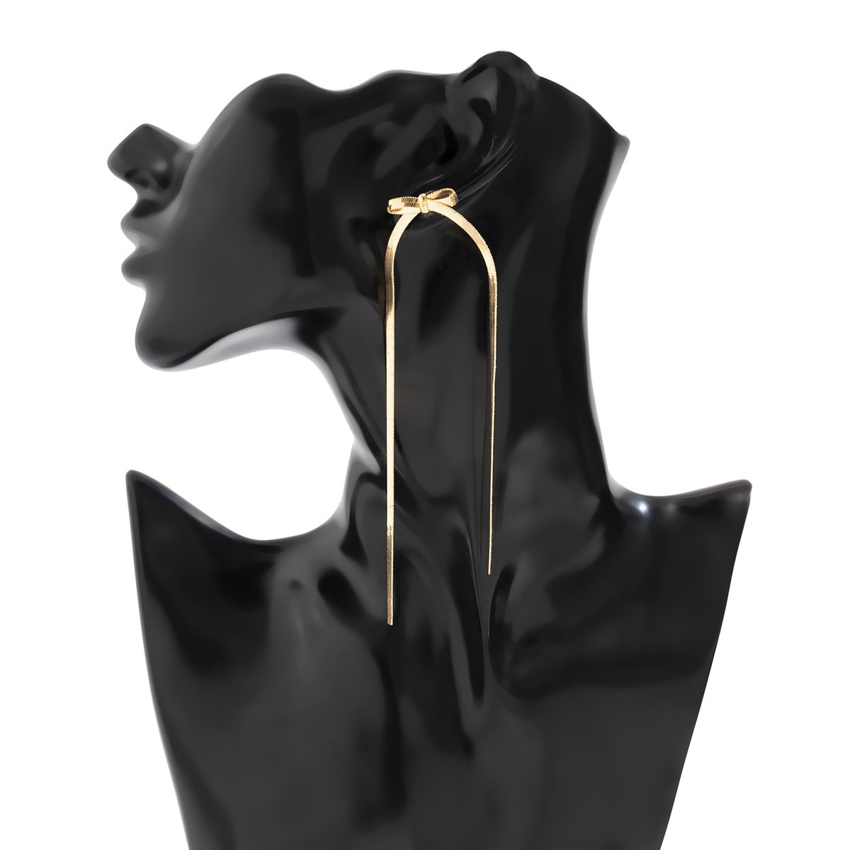 Jewelry Temperament Simple Metal Bow Knot Earrings Versatile Snake Bone Chain Long Tassel Earrings