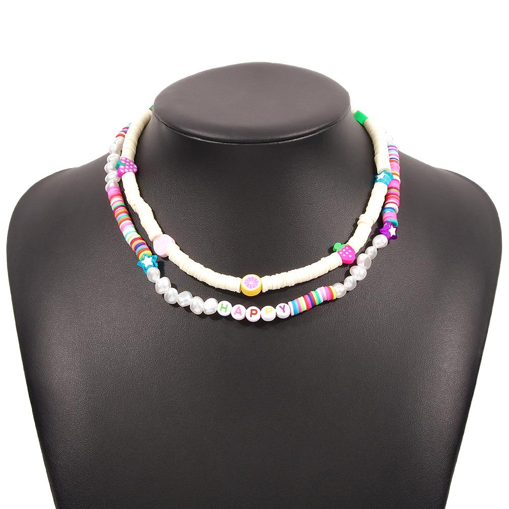 N9149 Bohemia Pearl Necklace Geometric Soft Pottery Star Necklace Fashion Temperament Double Layer Necklace