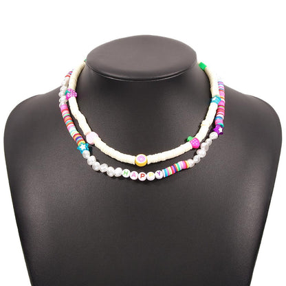 N9149 Bohemia Pearl Necklace Geometric Soft Pottery Star Necklace Fashion Temperament Double Layer Necklace