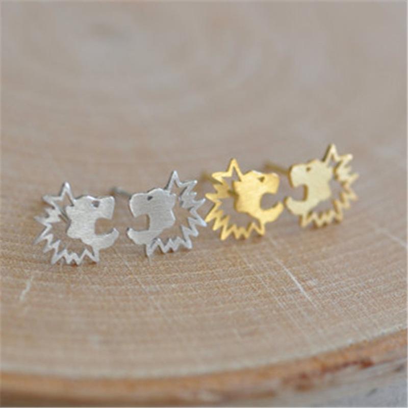 Personality small animal earrings cute hollow lion head stud earrings trinkets