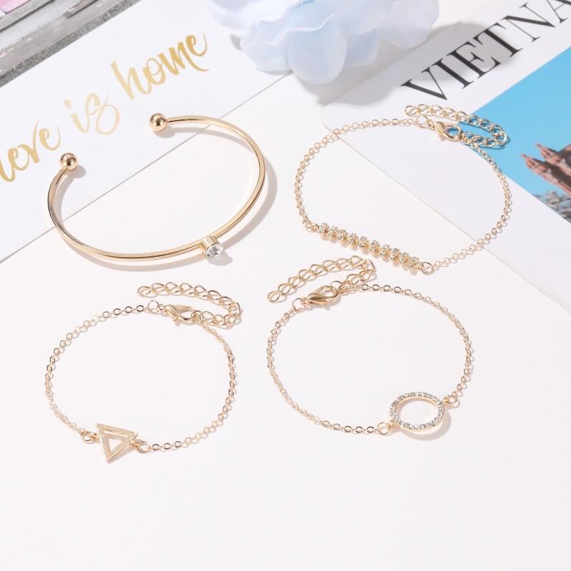 Fashion Set Bracelet Diamond Fishbone Leaf Triangular Bracelet Hollow Geometric Open Bracelet Four-piece Set