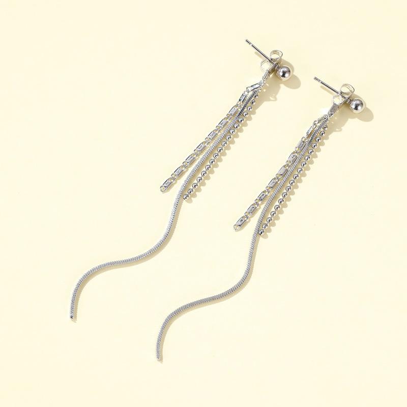 Popular Earrings Simple Lines Tassel Earline Temperament Long Snake Bone Tassel Earrings