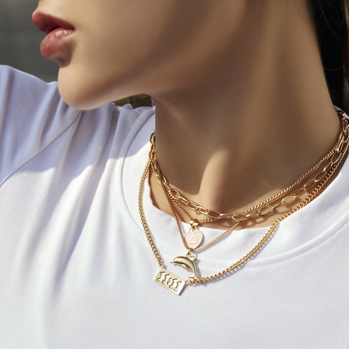 Jewelry Stacked Sweet Cool Digital Necklace Creative Heart-shaped Libra Constellation Whale Multi-layer Necklace Female