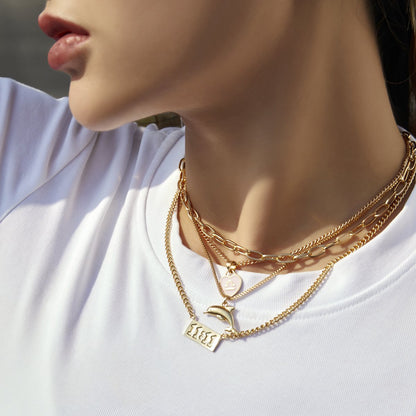 Jewelry Stacked Sweet Cool Digital Necklace Creative Heart-shaped Libra Constellation Whale Multi-layer Necklace Female