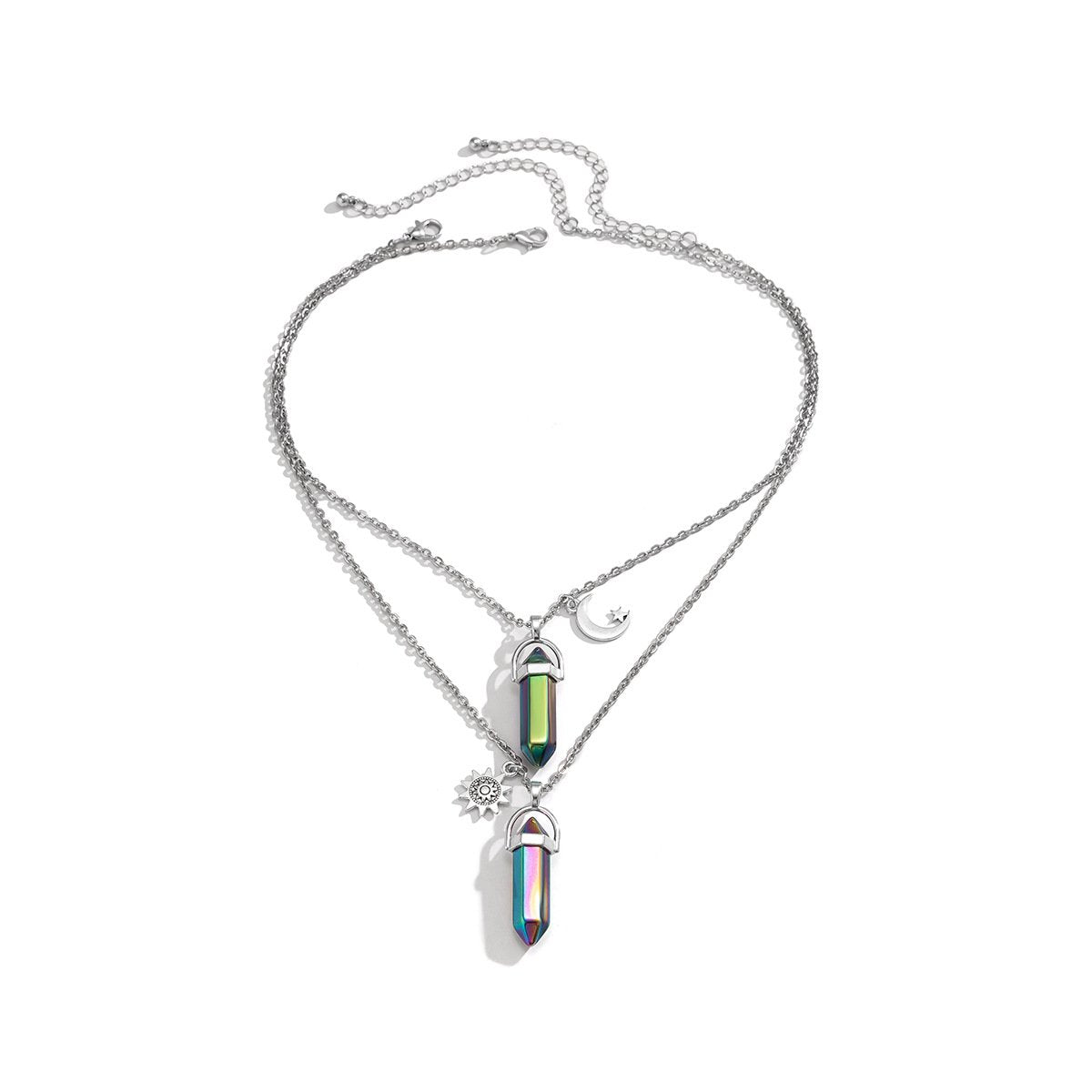Jewelry personalized retro imitation crystal pendant double layer necklace sweet cool star moon sun multivariate necklace