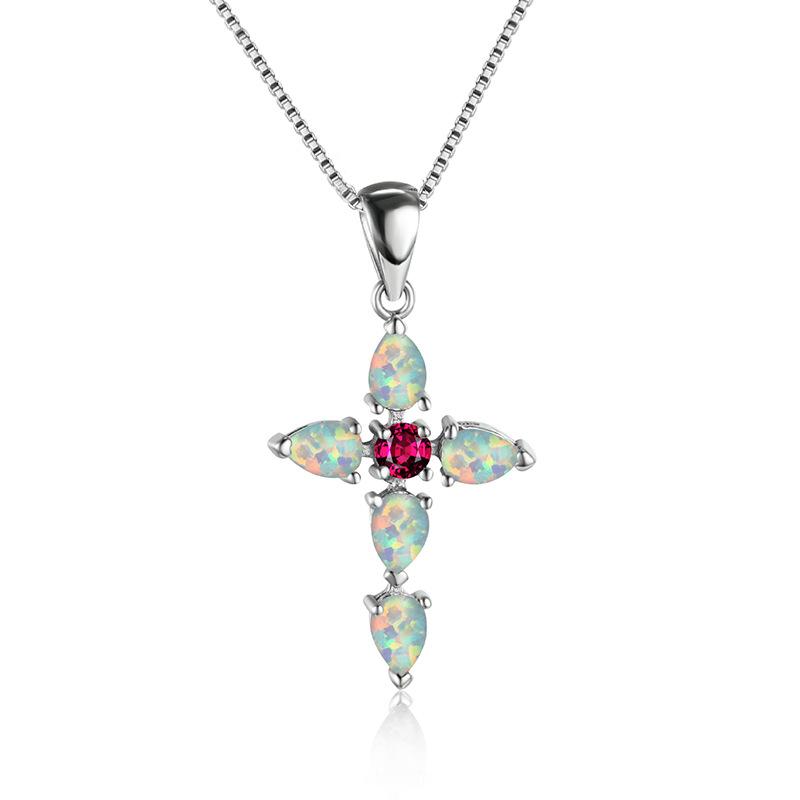 Explosive cross pendant necklace women's summer collarbone chain opal jewelry with diamond head jewelry