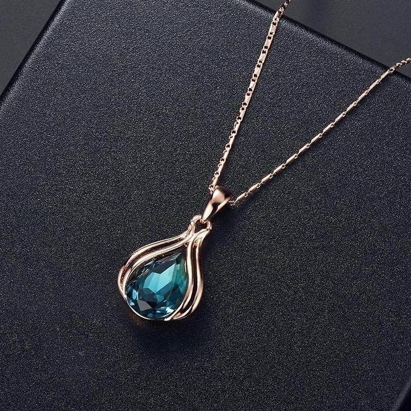 Fashion Women Blue Green Water Drop Shape Necklace Earrings Set Ornament Jewelry