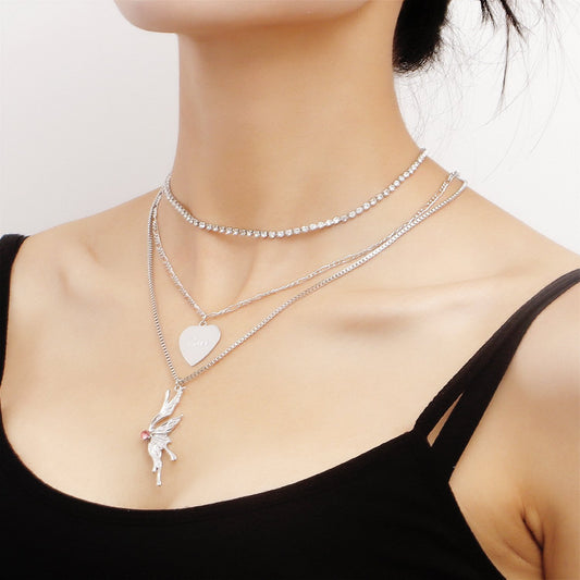 Jewelry Street Guardian Wings Pendant Multilayer Necklace Personality Trendy Niche Simple Versatile Necklace