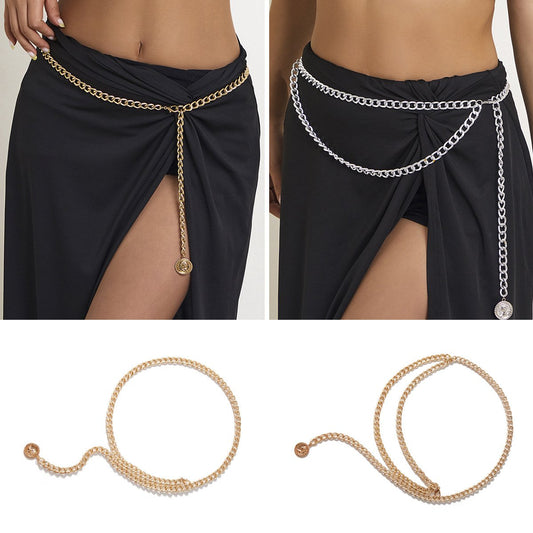 Jewelry retro exaggerated double-layer chain waist chain personality creative style portrait tassel body chain female