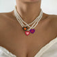 Sweet and cool mixed color dripping nectarine heart single-layer necklace simple stacking imitation pearl collarbone necklace