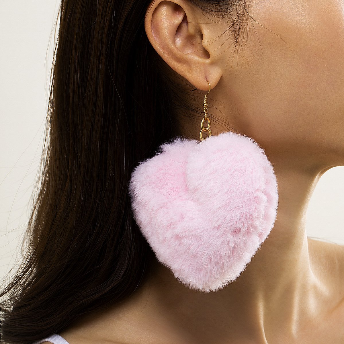 Jewelry Creative Rainbow Color Plush Peach Heart Earrings Female Exaggerated Fashion Imitation Rabbit Fur Heart Earrings