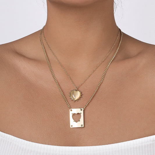 N1171 Internet celebrity temperament sweet and bitter necklace square brand hollow love resin metal pendant necklace