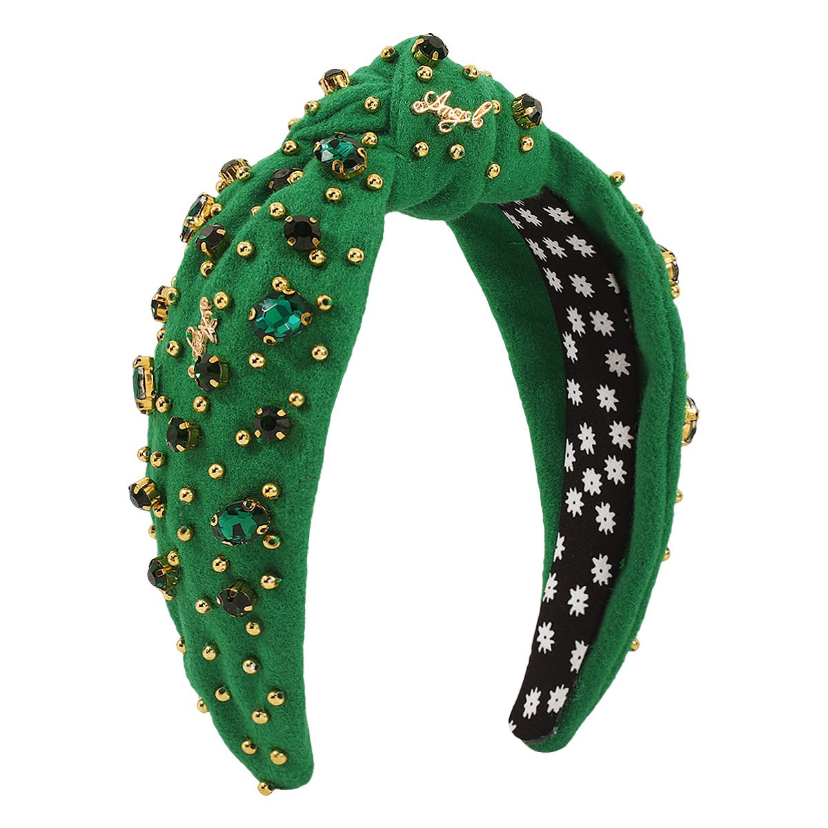 F578 Baroque retro wide-brimmed knotted beaded rhinestone headband flannelette thickened letter personality light luxury headband