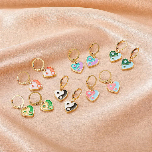 Metal geometric earrings ins drop oil love Tai Chi gossip earrings retro simple street style earrings women