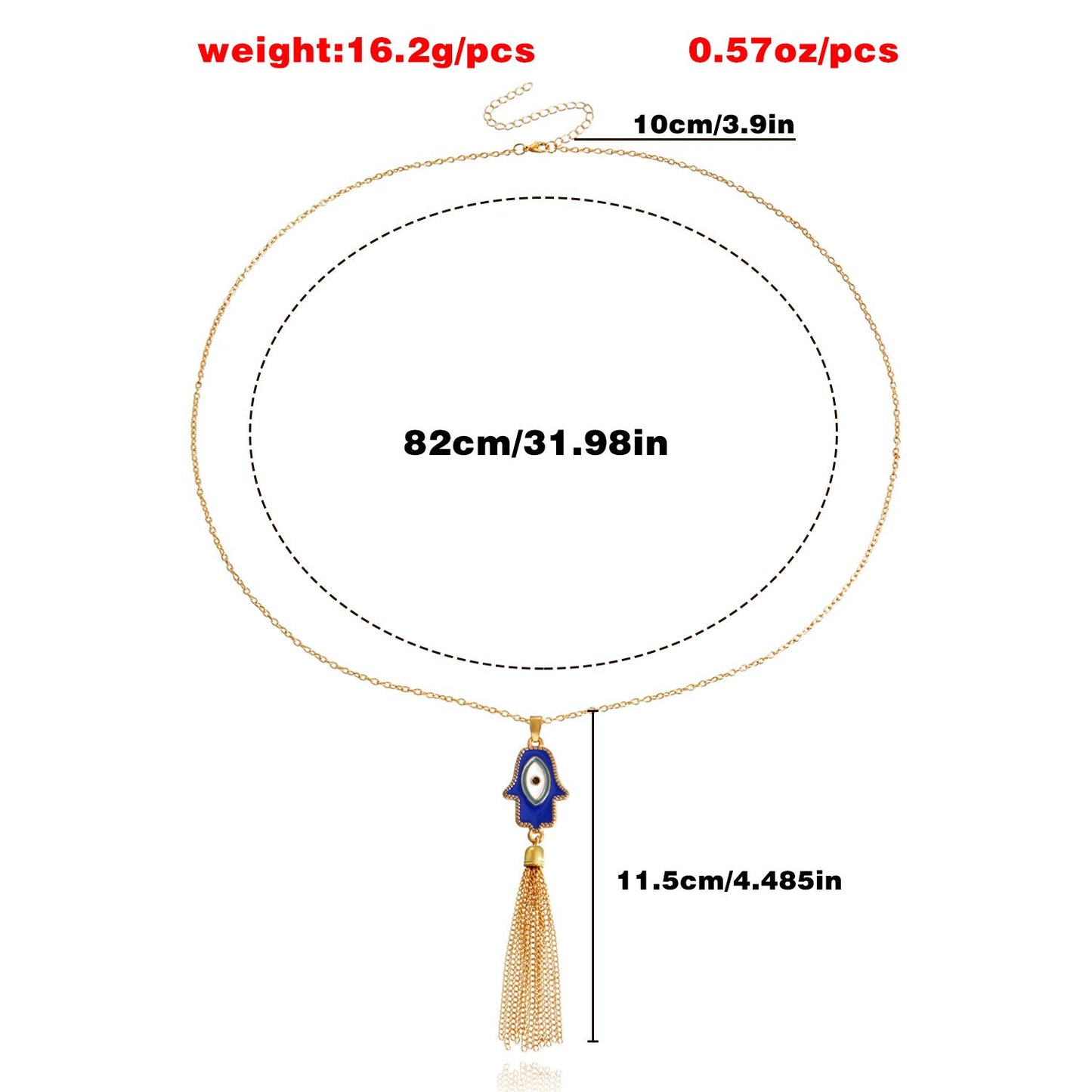 Jewelry Hand of Fatima Blue Evil Eye Tassel Pendant Necklace Women's Sweater Chain Trendy