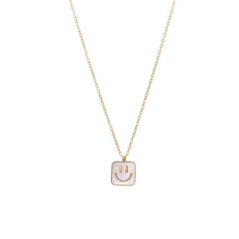 Titanium steel white mother-of-pearl smiling face square necklace female niche design simple and versatile accessories high-end collarbone chain