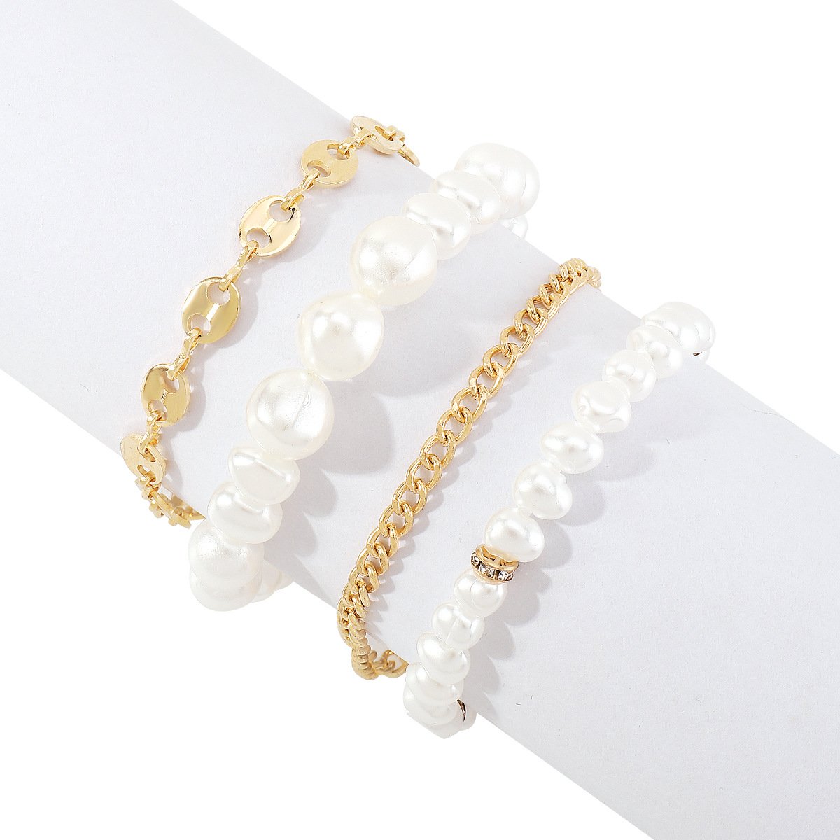 B1886 Niche Beaded Geometric Bracelet Set French Light Luxury Micro-Inlaid Simple Metal Chain Bracelet