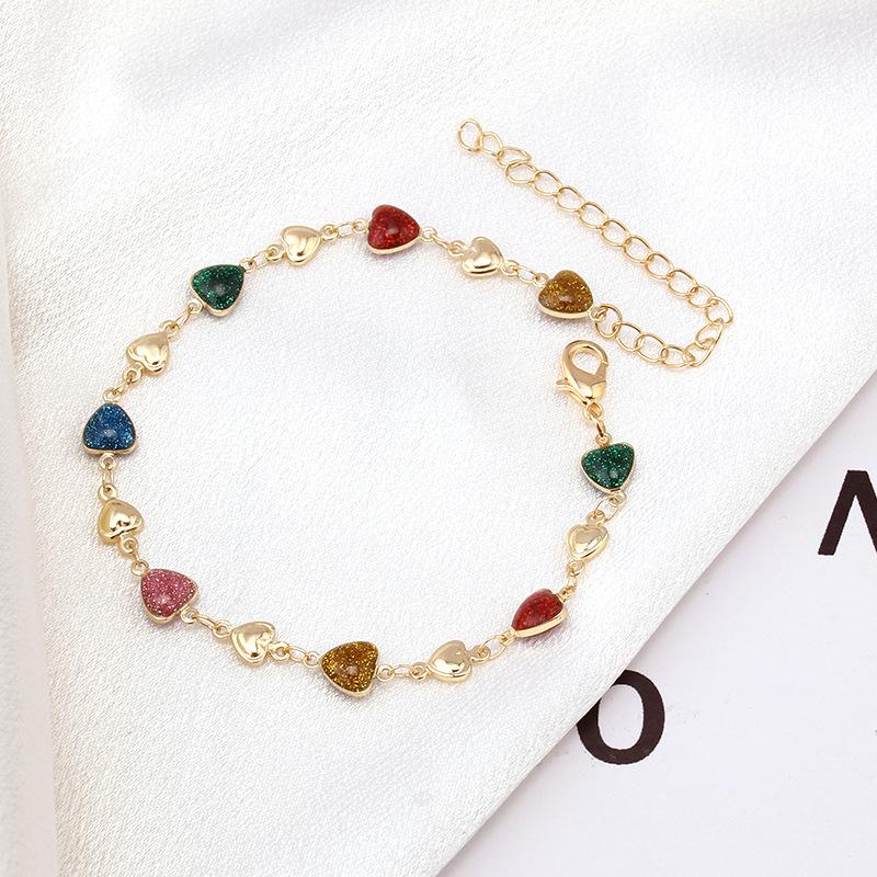 Fashion Copper Love Anklet Personalized Colorful Peach Heart Chain Necklace Bracelet