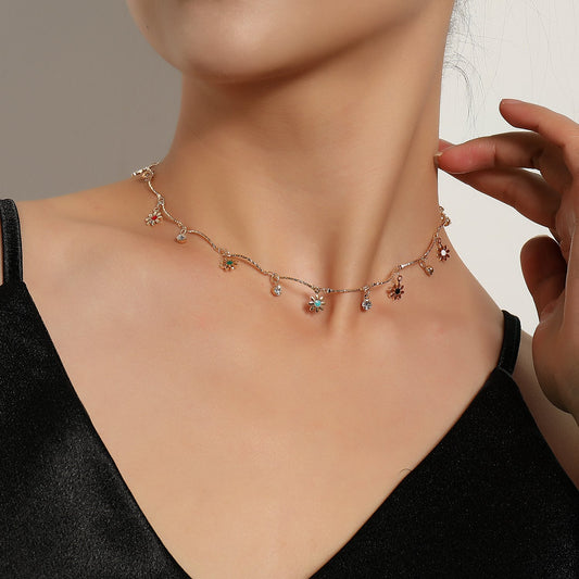 Jewelry Hand-bent Rhinestone Painted Flower Necklace Femininity Versatile Trendy Personality Pendant