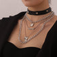 Jewelry PU leather punk rivet multi-layer necklace ladies English letter lock pendant necklace